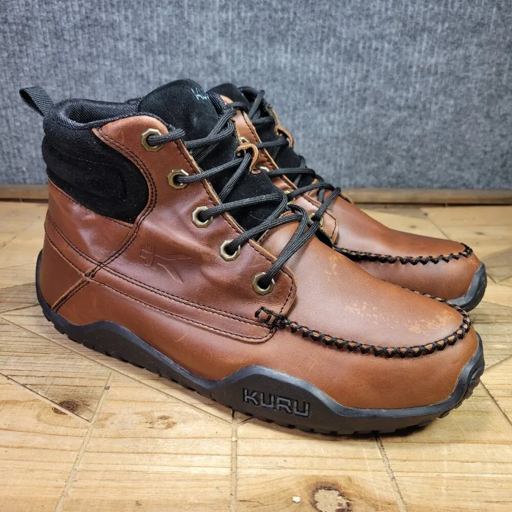 KURU Quest Men's 8.5‎ Brown Leather Ankle Lace Up Camp Hiking Boots Trail Moc